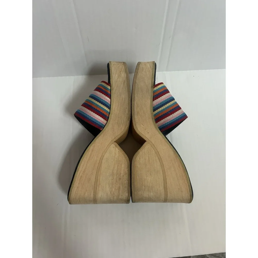 2000s NoBo Rainbow Striped Wedge Sandals Y2K Summer Beach Boho Festival